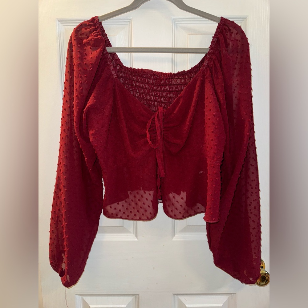 Elegant Red Sheer Women's Top SHEIN